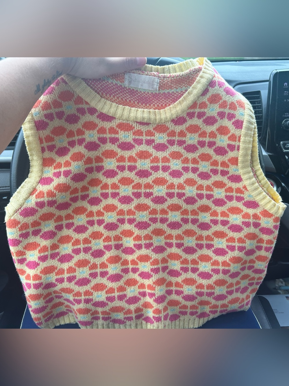 Altar'd State Sleeveless Knit Vest in Yellow, Pink & Orange